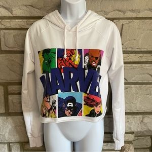 Marvel Avengers White Graphic-Front Cropped Long Sleeve Hoodie Size S